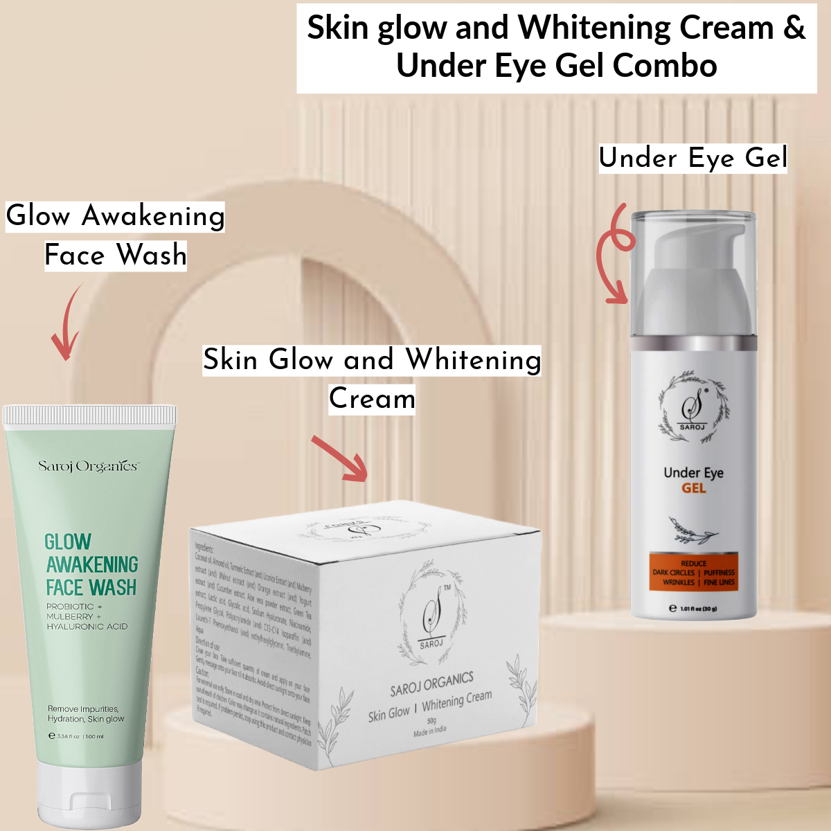 Skin Glow and whitening Cream and under eye gel combo for skin whitening, tanning , dark circles and pigmentation