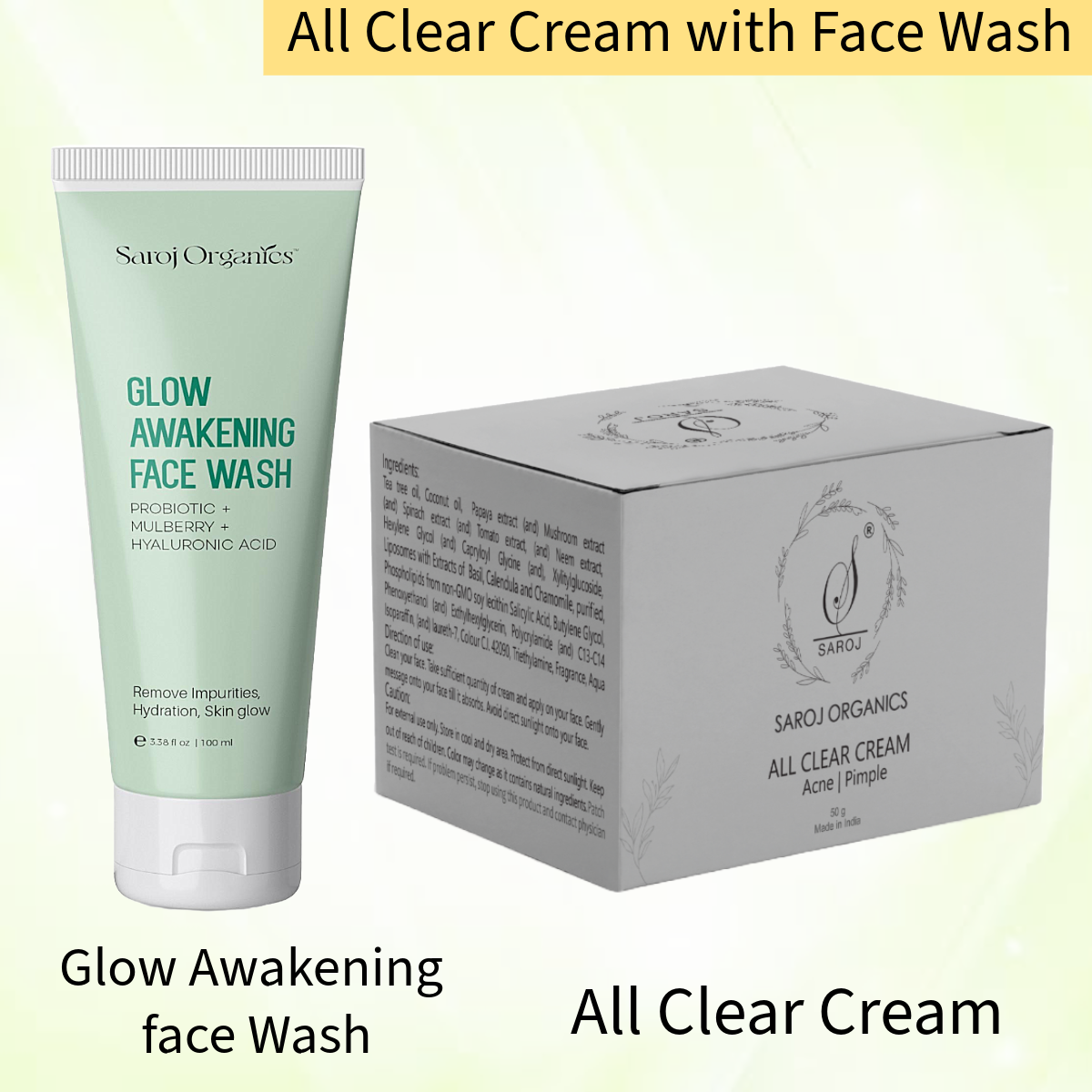 All clear cream with Face wash for acne, pimples, acne marks, open pores, anti acne and blemishes - for men and women