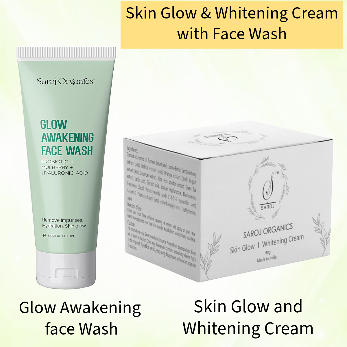 Skin Glow and whitening Cream with face wash for skin glow, whitening, pigmentation, tanning and uneven skintone - for men and women
