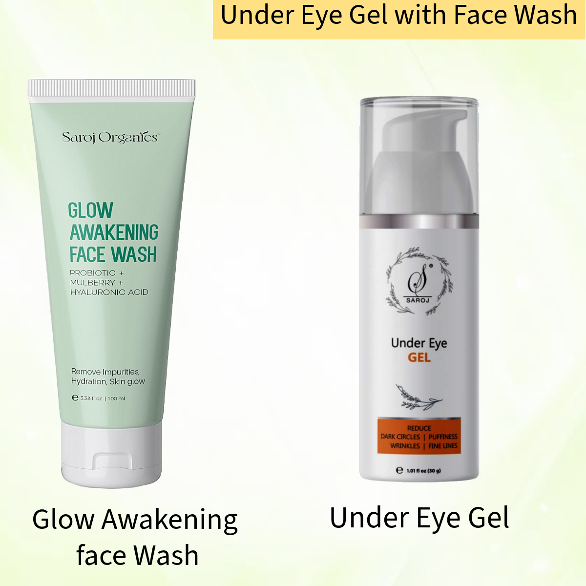 Under eye gel with face wash for dark circles, puffy eyes, wrinkles and fine lines for women and men