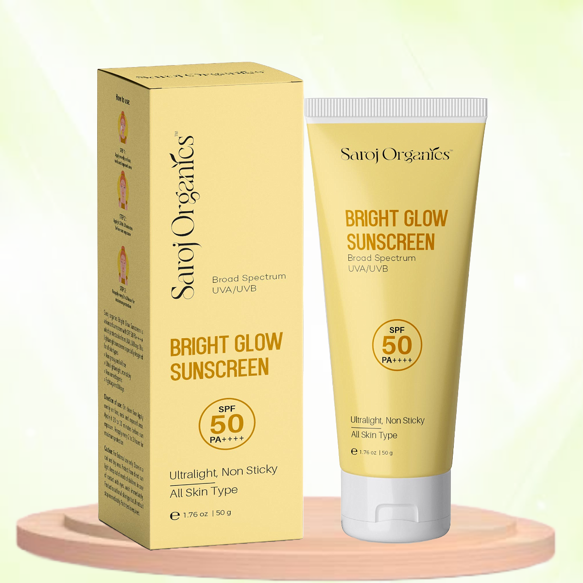 Bright Glow Sunscreen with spd 50 PA ++++ boost radiance suitable for all skin types. For Men and women