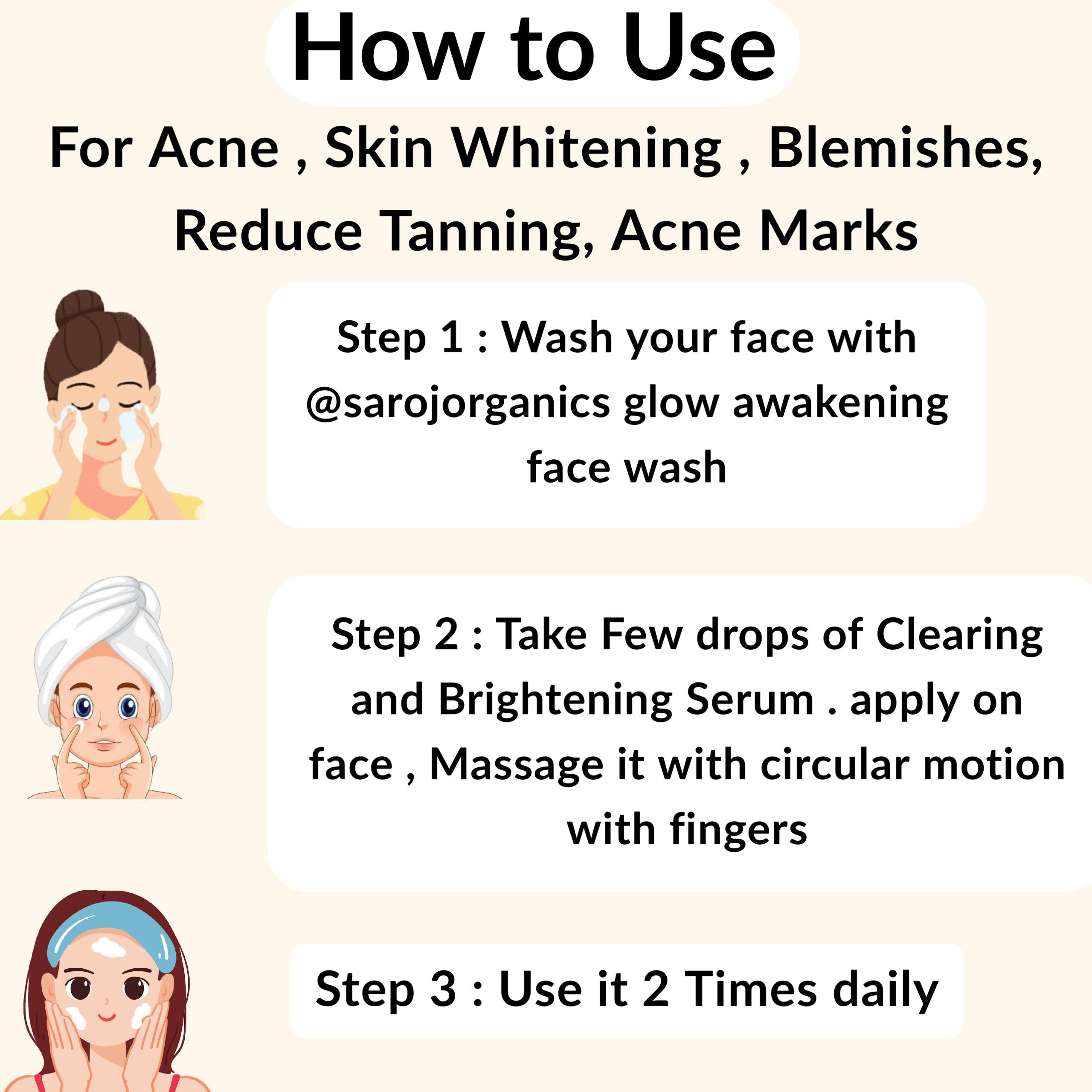 Clearing and Brightening Serum 30 ml for tanning, skin whitening,acne, blemishes, and acne marks, skin glow