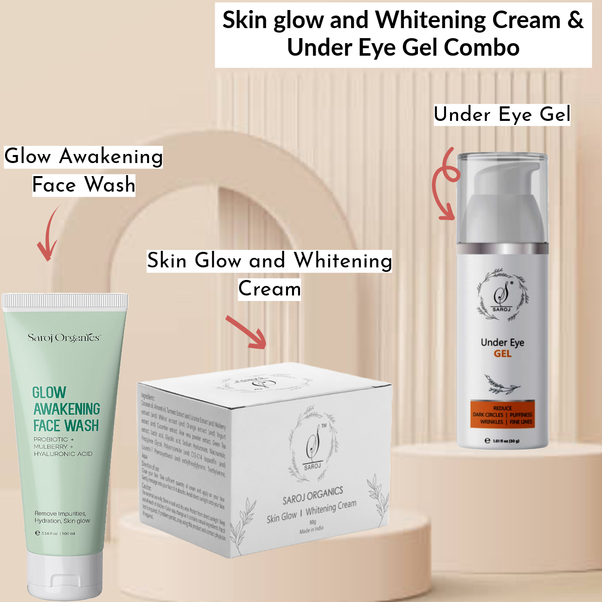 Skin Glow and whitening Cream and under eye gel combo