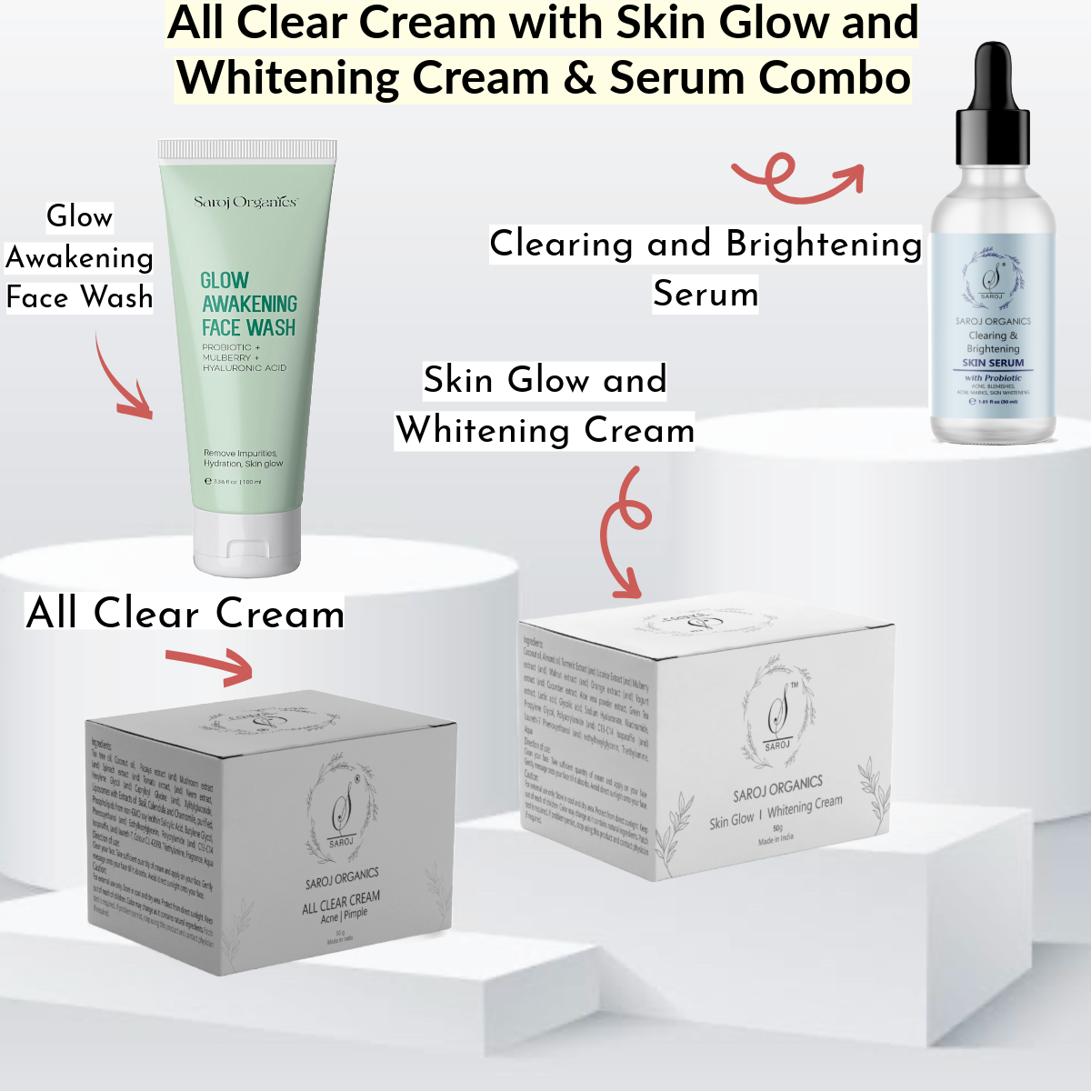 All Clear cream and skin glow and whitening Cream with serum Combo