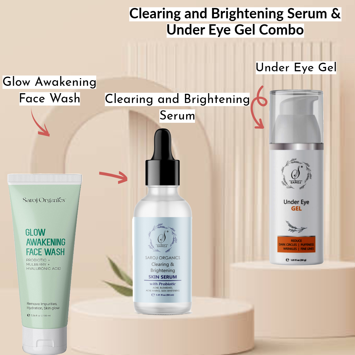 Clearing and brightening serum and under eye gel combo