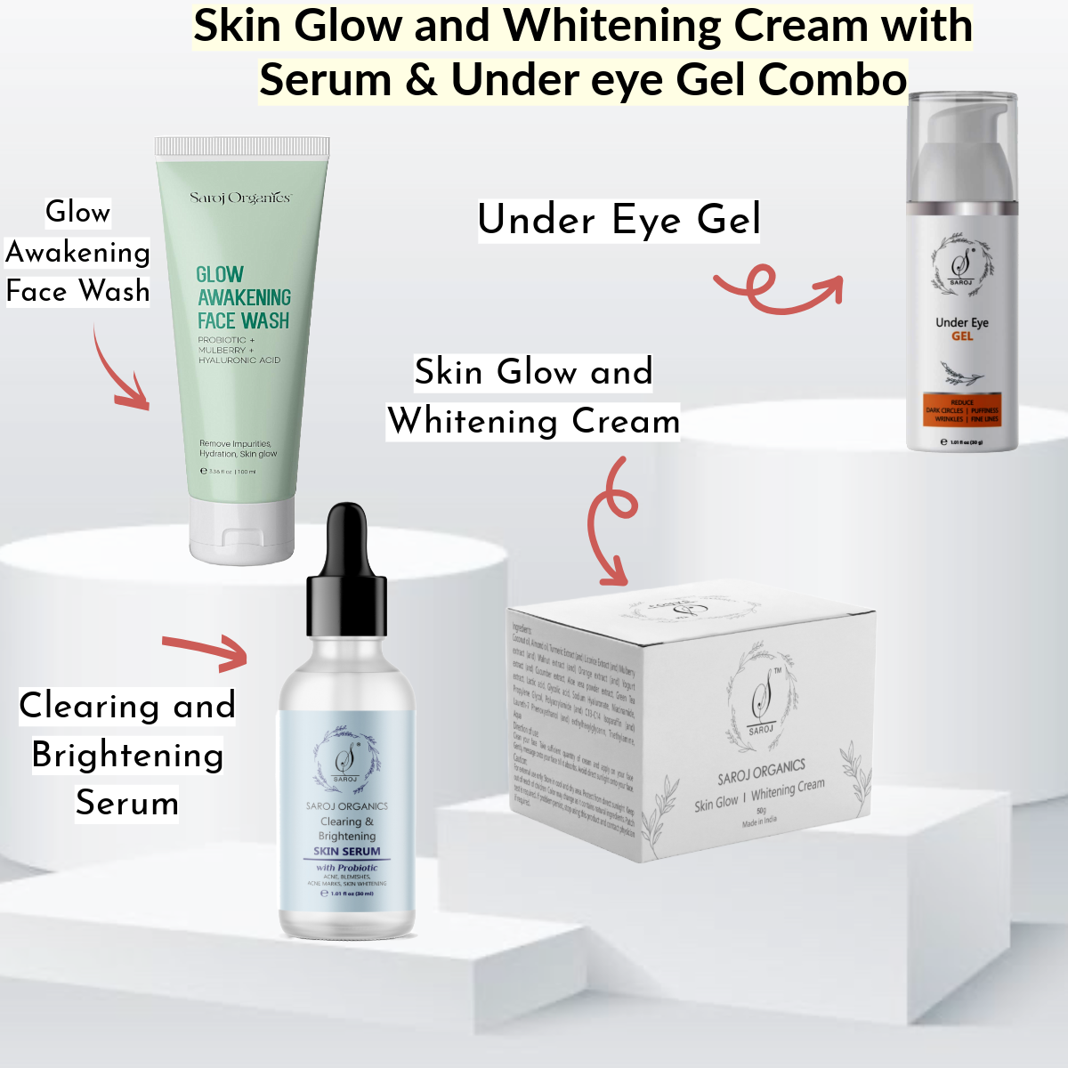 Skin glow and whitneing cream with serum and under eye gel combo