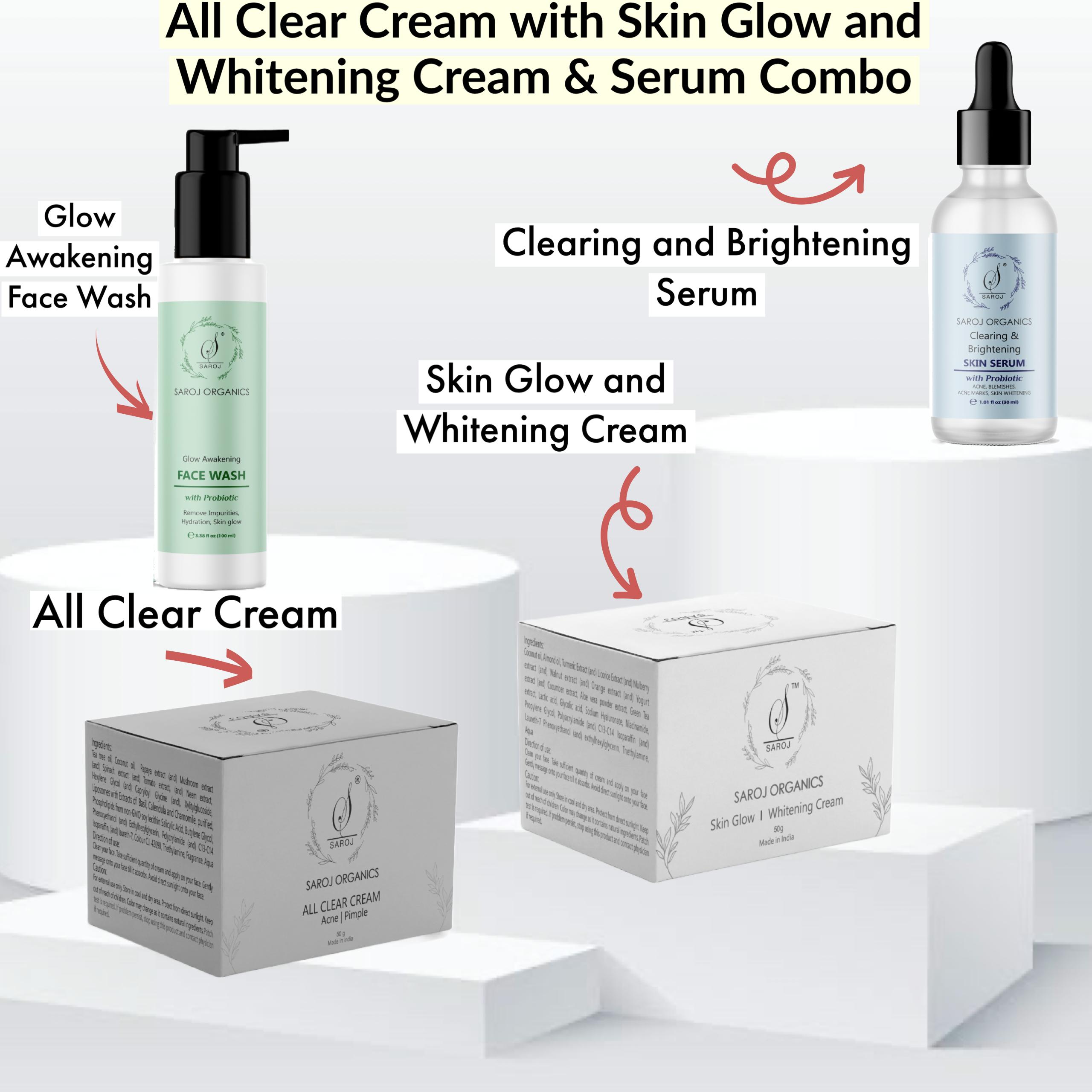 All Clear cream and skin glow and whitening Cream with serum Combo